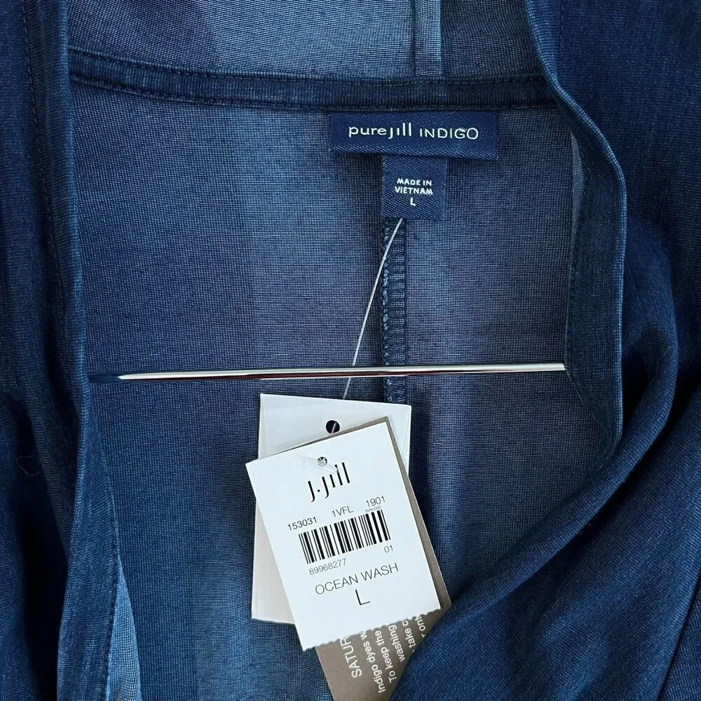 Pure J Jill Indigo Long Sleeve Wrap Cardigan In Ocean Wash Womens Sz L NWT - Picture 8 of 13